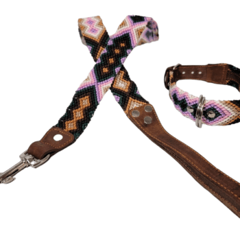Leash and Collar Set S 16″ Purple and Brown