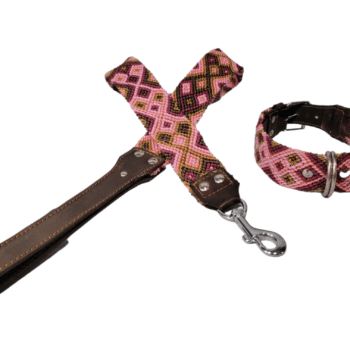 Leash and Collar Set M 20″ Pink and Brown