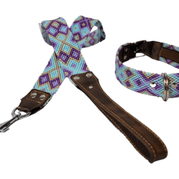 Leash and Collar Set L 24″ Blue and Purple