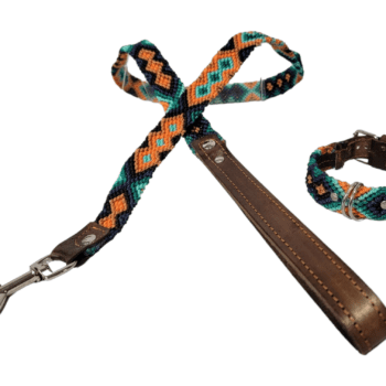 Leash and Collar Set XS 12″ Blue and Orange