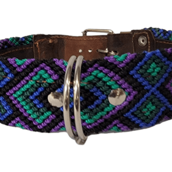 Leash and Collar Set M 20″ Black and Purple