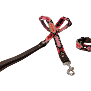 Leash and Collar Set XS 12″ Pink and Black