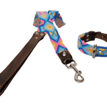 Leash and Collar Set S 16″ Pink and Blue