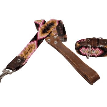 Leash and Collar Set S 16″ Pink and Brown