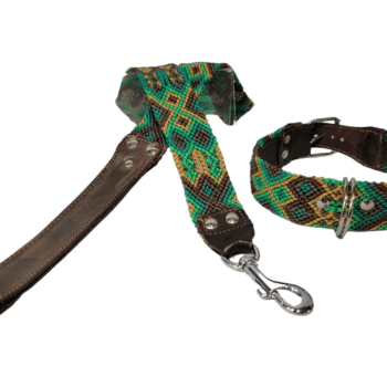 Leash and Collar Set M 20″ Green and Brown