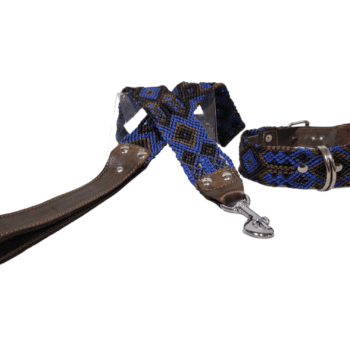 Leash and Collar Set M 20″ Blue and Brown