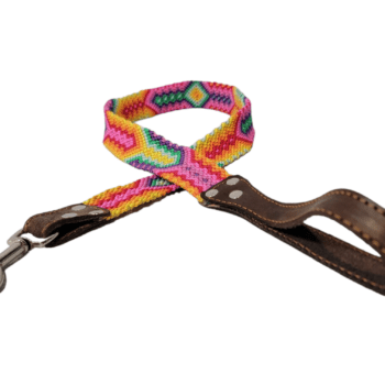 Hand Braided Leash Pink and Yellow