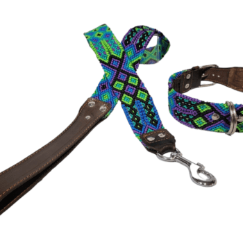 Leash and Collar Set M 20″ Green and Purple