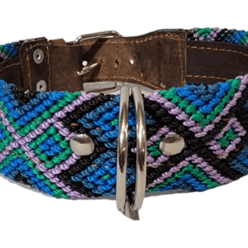 Leash and Collar Set M 20″ Black and Blue